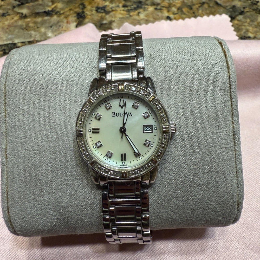 Bulova white face Silver Analog Watch with Stainless Steel Band